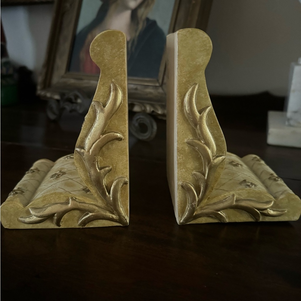 Vintage acrylic Bookends Gold and Cream
